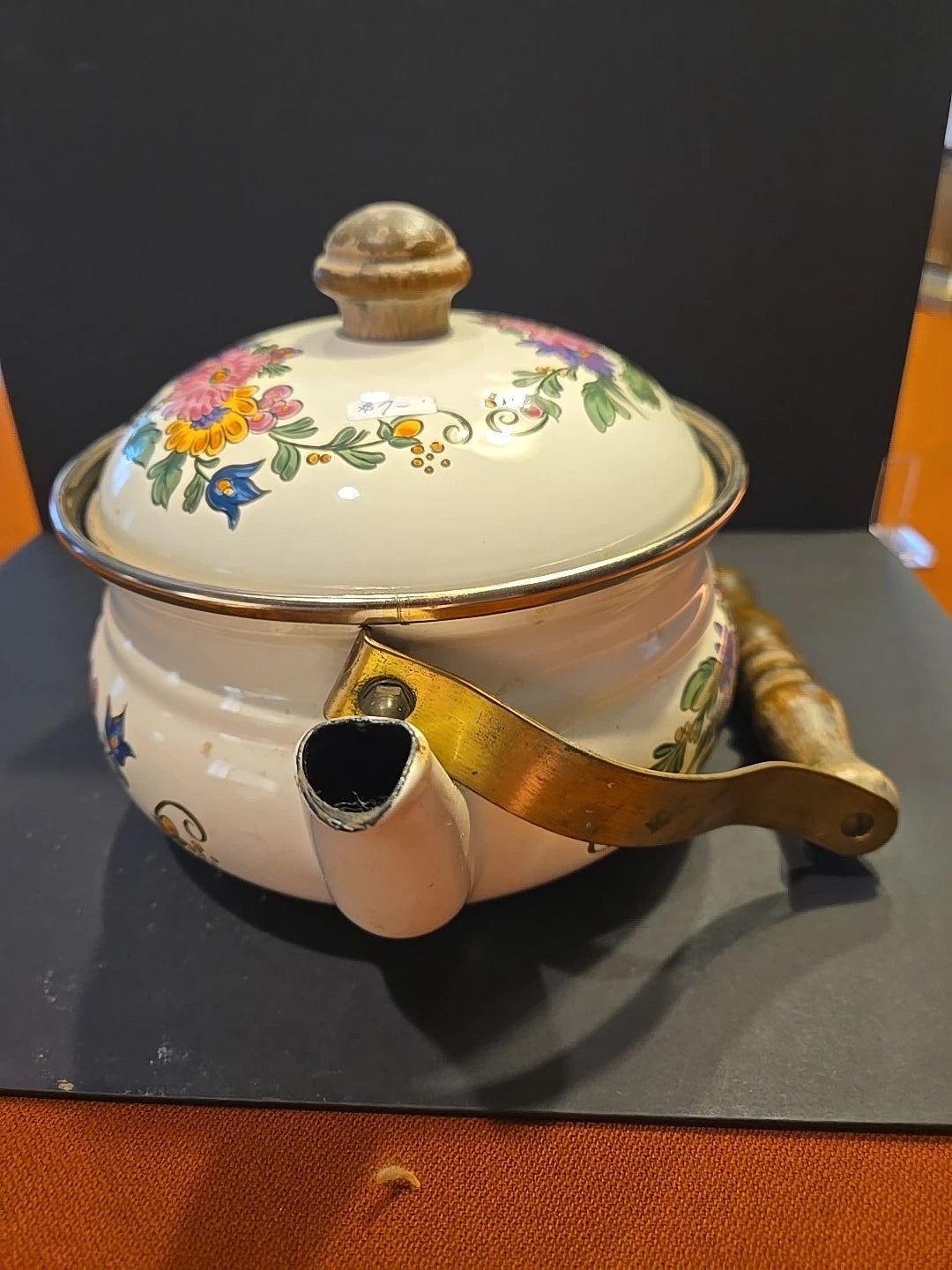 ASTA GERMAN ENAMELED TEAPOT WITH LID FLORAL DESIGN