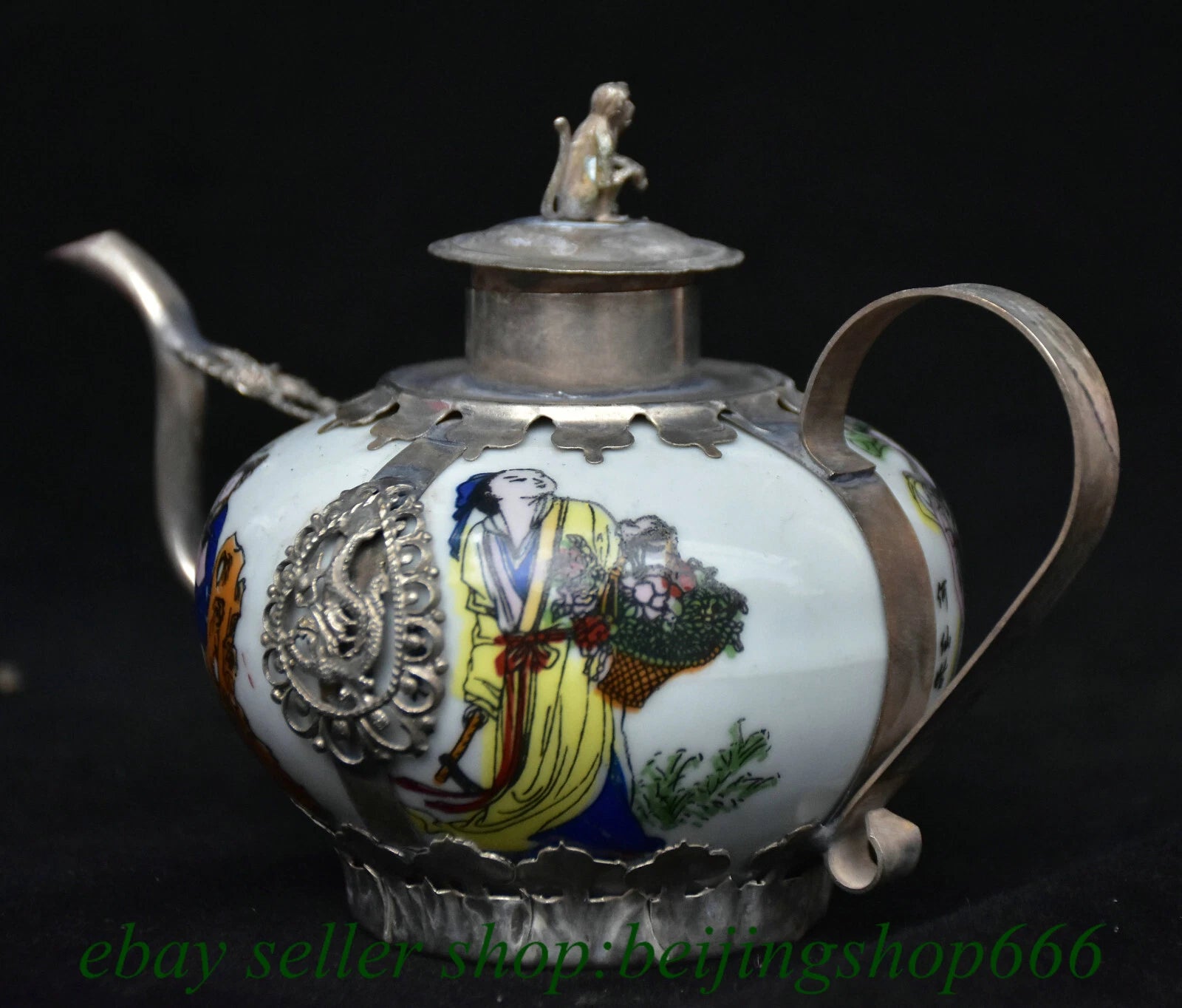 6" Old Chinese Copper Enamel Porcelain Dynasty Beauty Belle Teapot Kettle Statue | eBay