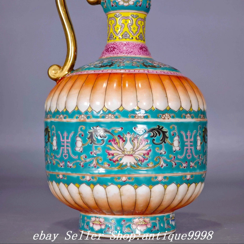 11.8''Old Qing Dynasty Enamel Color Porcelain Gold Flower Wine Tea Pot Flagon | eBay