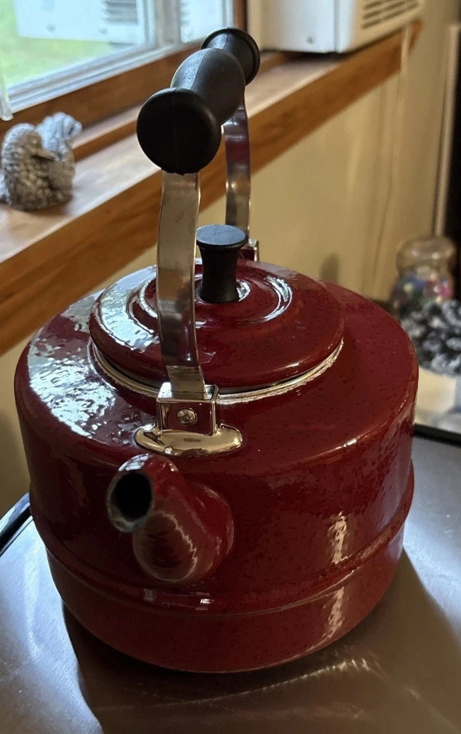 Classic PD Paula Deen Signature Speckled Burgundy Enamel Tea Pot Kettle! | eBay