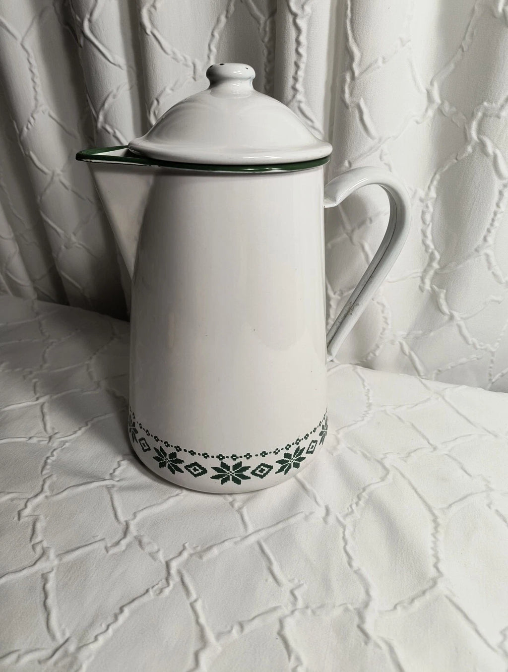 Vtg Ralph Lauren Enamel Coffee Tea Pot Tea Kettle Made In Japan Green White