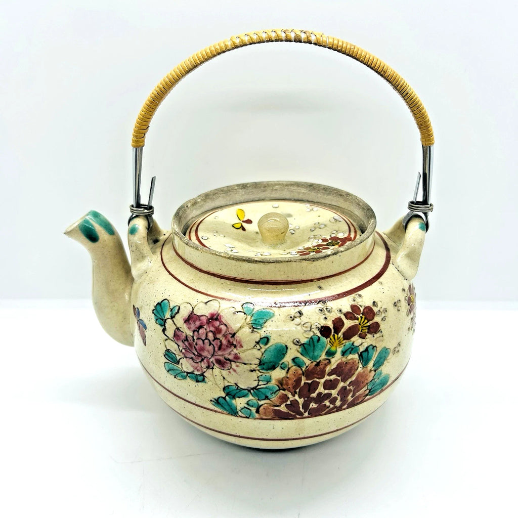 Antique Japanese Yellow Ware Ceramic Famille Rose Raised Enamel Teapot | eBay