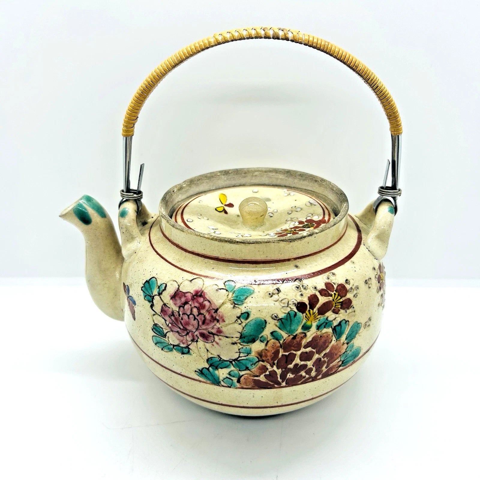 Antique Japanese Yellow Ware Ceramic Famille Rose Raised Enamel Teapot | eBay