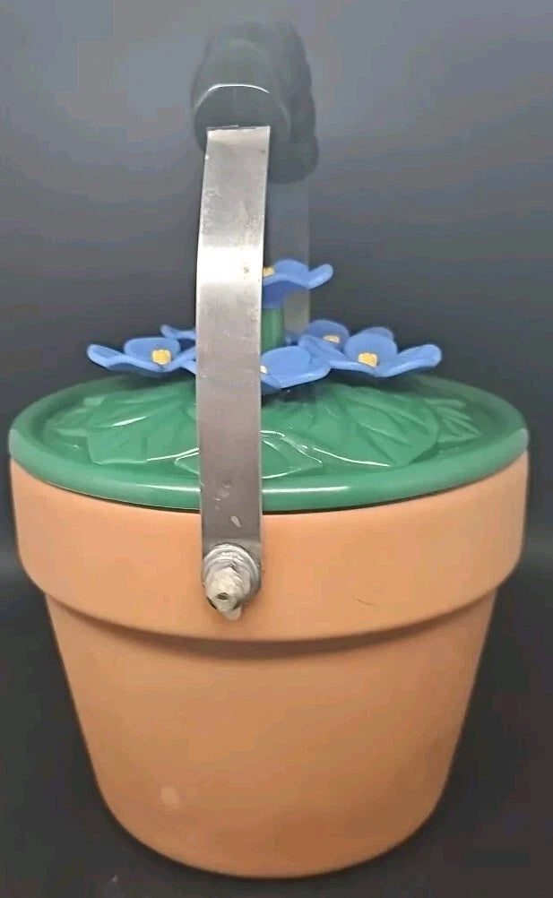 Ancona Enamel Tea Kettle Blue Flowers A Potted Plant Vintage SEE PICTURES & READ | eBay
