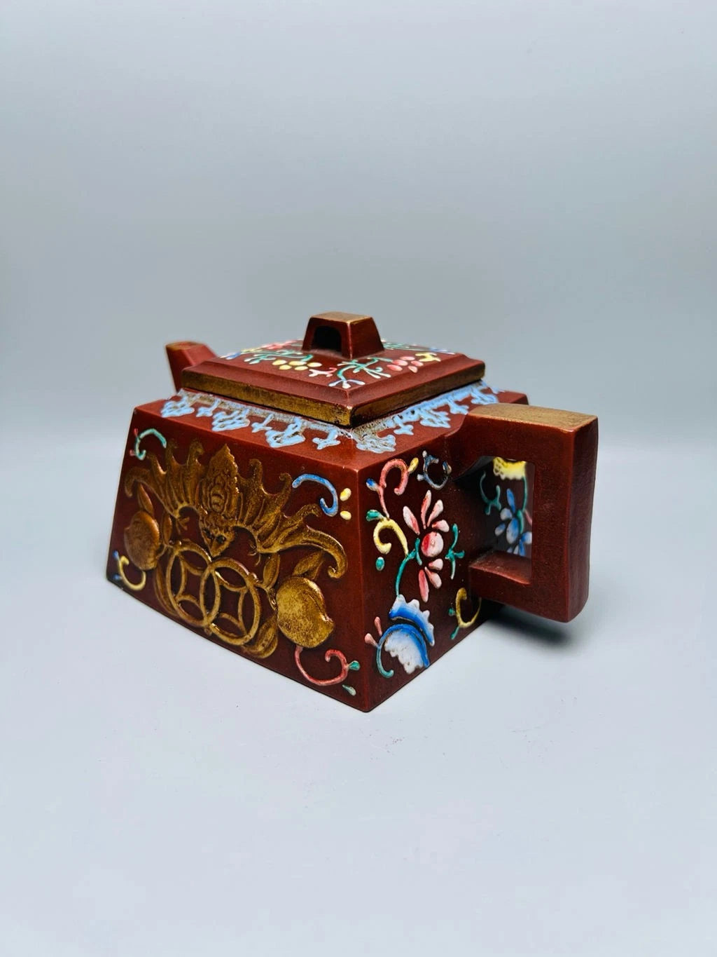 Chinese Yixing Zisha Clay Handmade Exquisite Enamel Colour Bat Teapots 7909