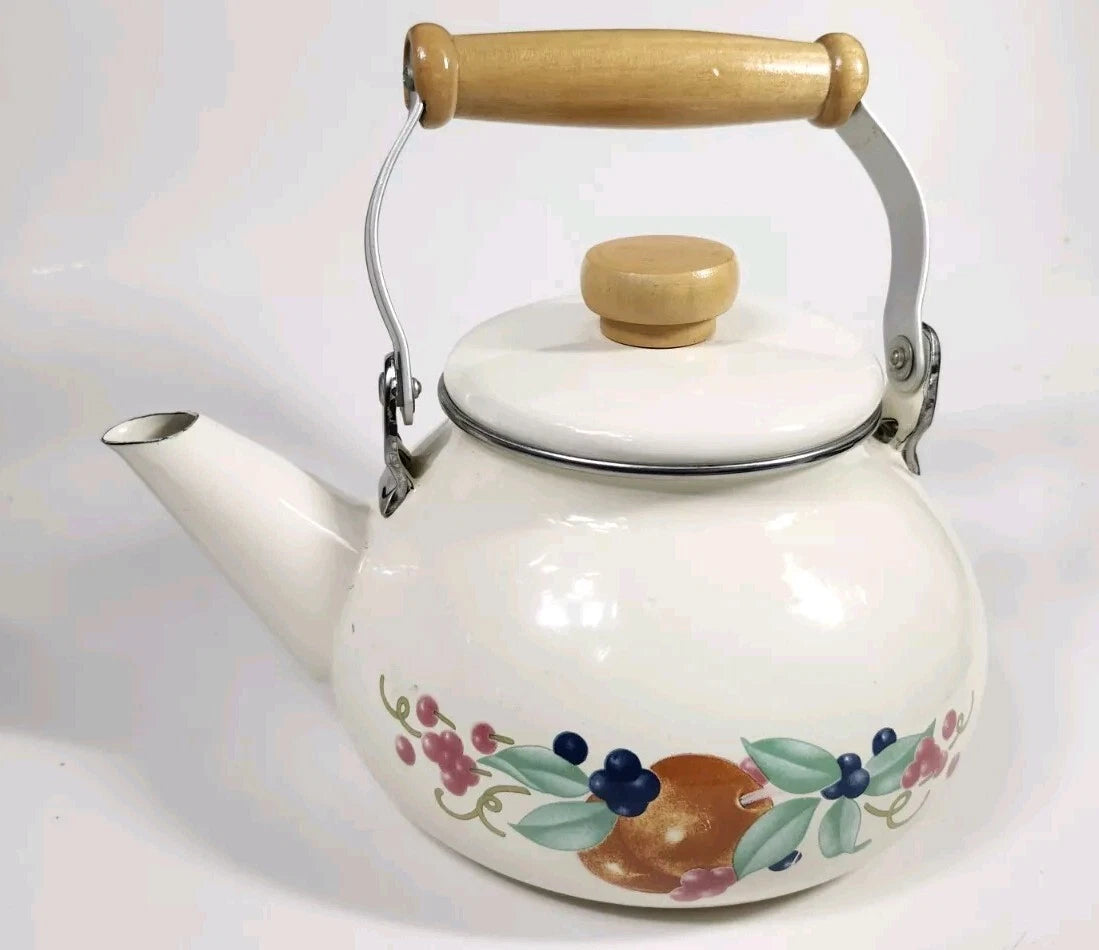 Corning Coordinates By Lincoware Porcelain Enamel Steel Teapot Vintage Decorated