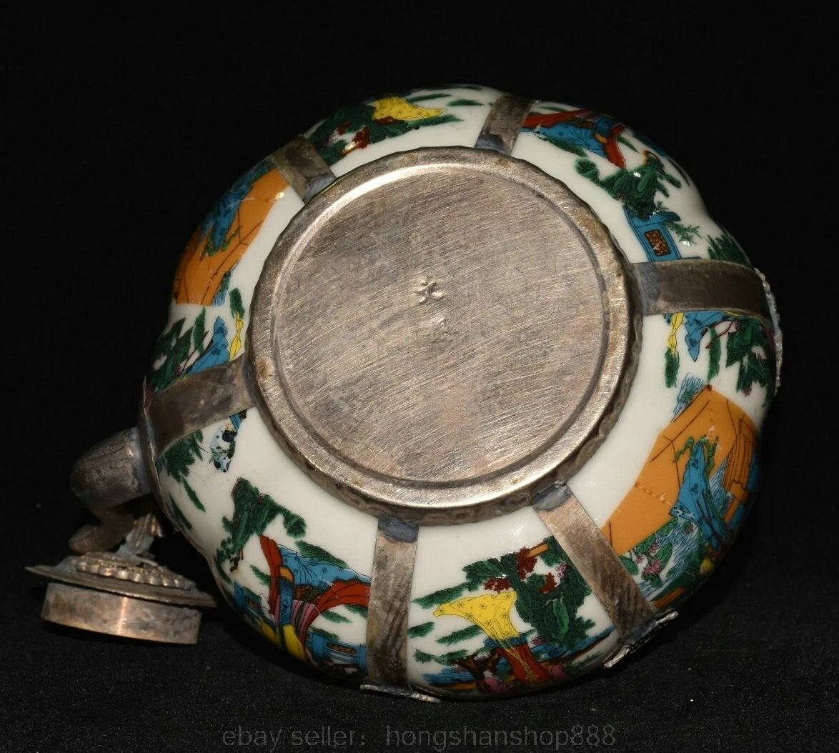 6.8" Old Chinese Silver Enamel Porcelain Beauty Belle Portable Kettle Teapot | eBay