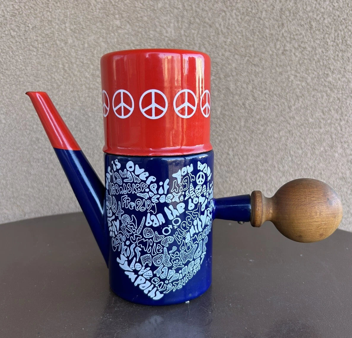 VERY RARE Vintage Peace Hippie Enamelware Tea Pot Dutch Style Wooden Handle | eBay
