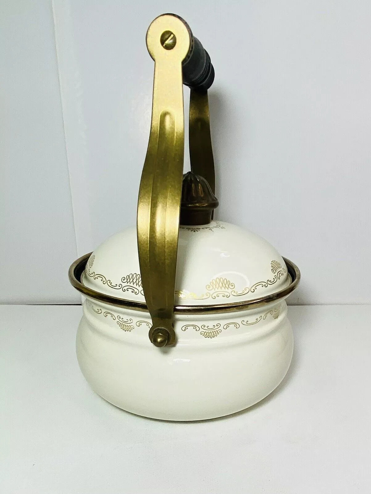 Vintage Fissler Asta Black & Gold Enamelware Teapot & Warmer West Germany Nice