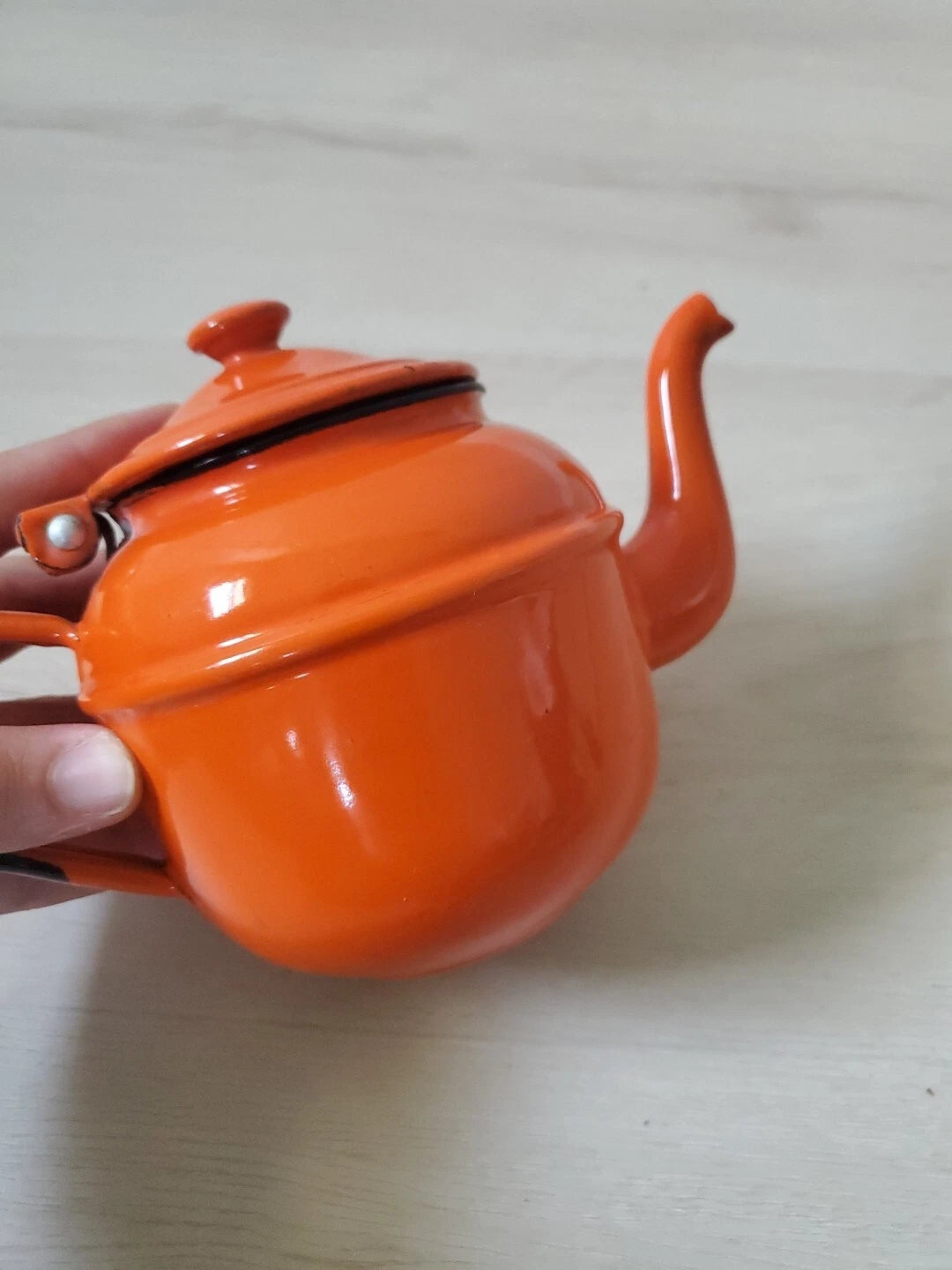 Vintage Orange Black Enamel Ware Small Tea Pot Kettle Knobler Poland | eBay
