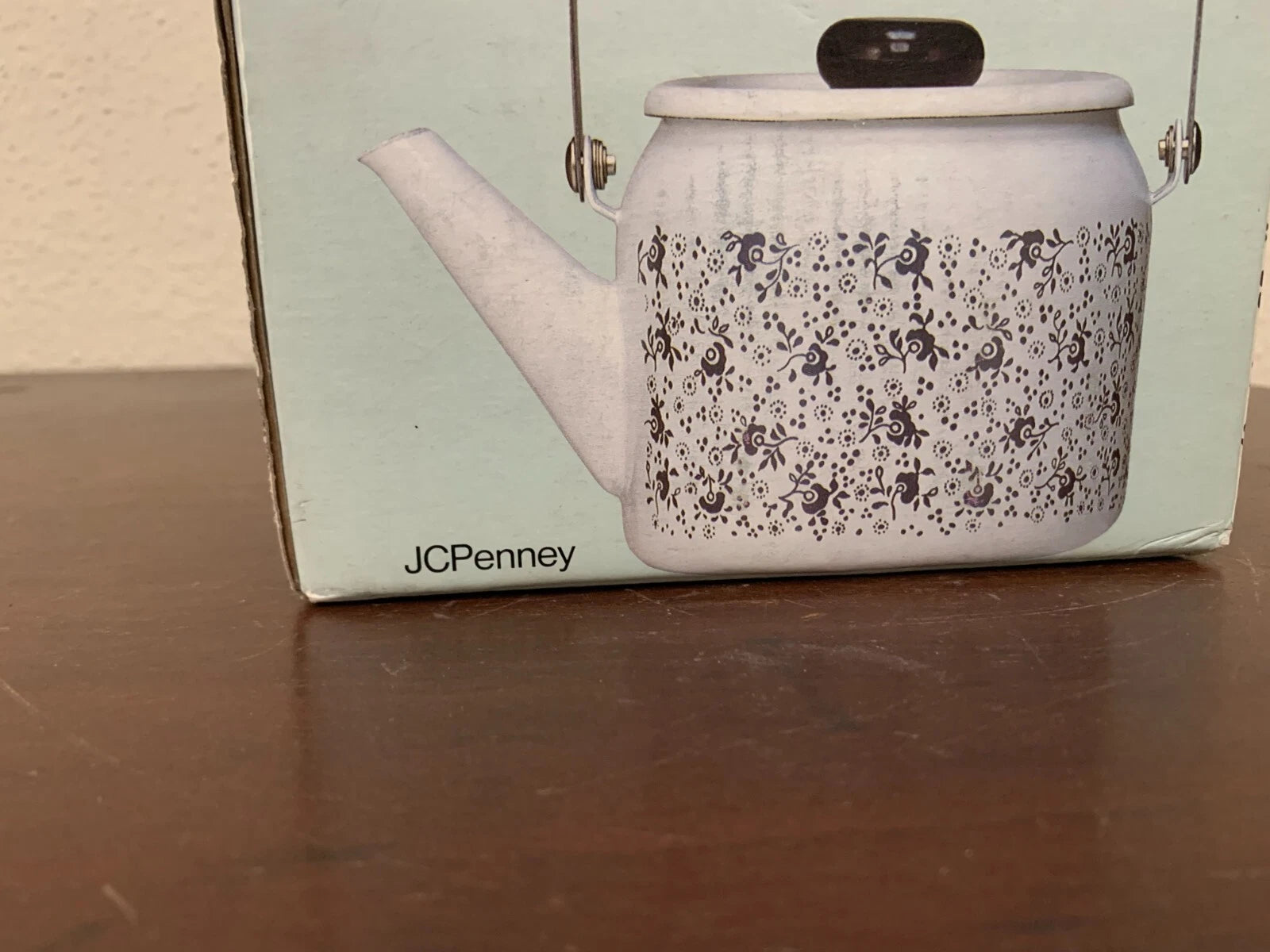 Vintage Porcelain Enamel On Steel Teakettle 1qt Floral White Blue JC Penny Japan | eBay