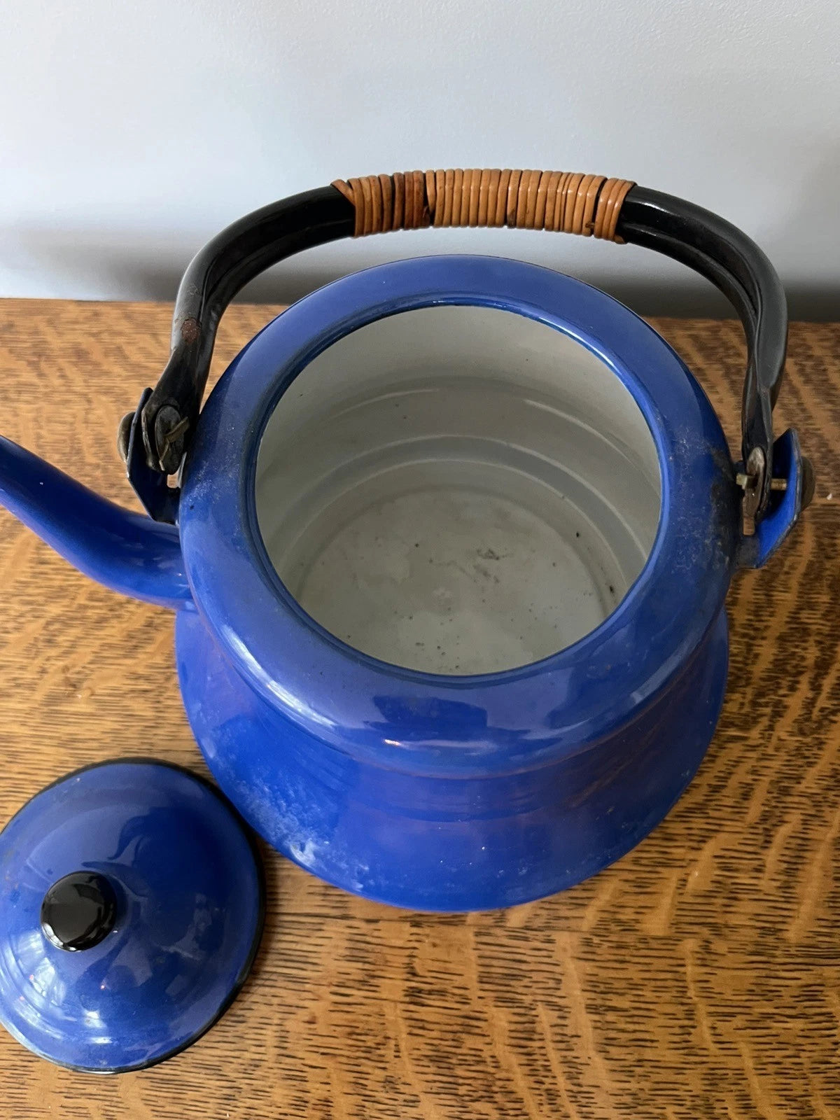Vintage Dark Blue Enamelware Tea Kettle MCM Japan Enamel Teapot Decor | eBay