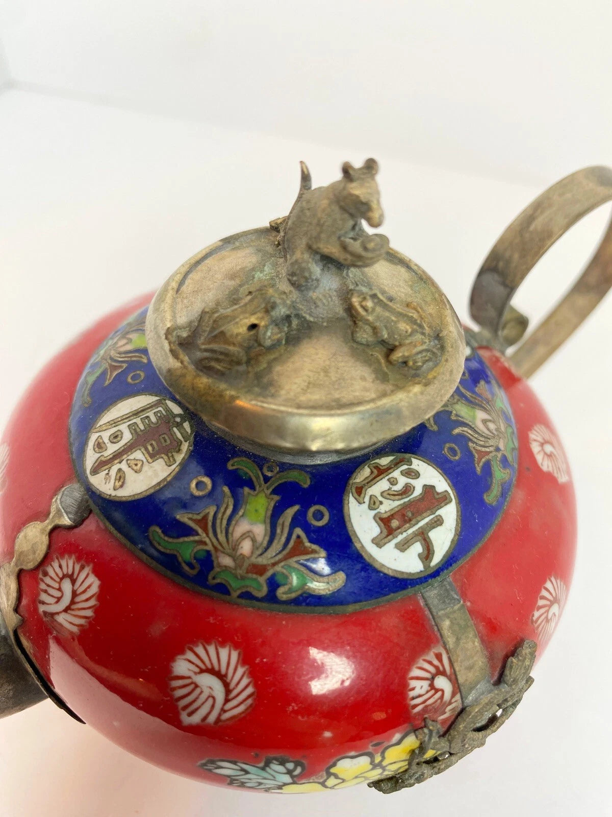 Antique Chinese Tibet-Silver Porcelain & Cloisonné Enamel Tea Pot hand painted | eBay