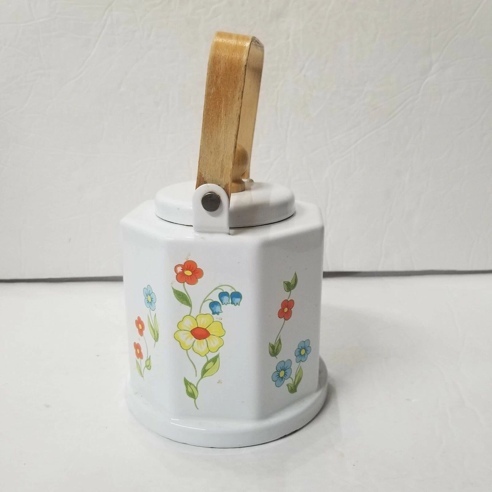 Enamel Floral White Teapot Bamboo Handle CRAFTS DAMAGE Decorative Kettle Planter | eBay