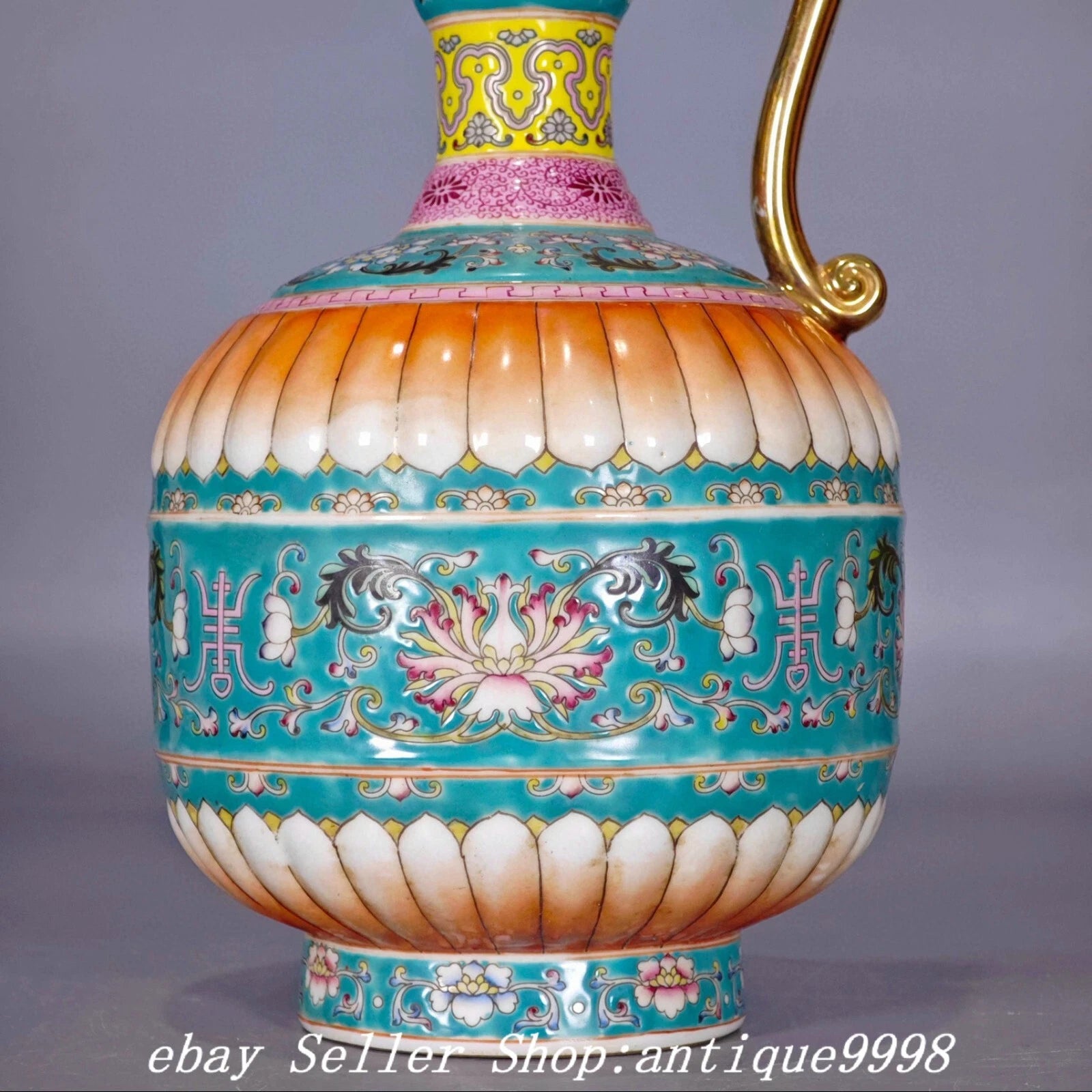 11.8''Old Qing Dynasty Enamel Color Porcelain Gold Flower Wine Tea Pot Flagon | eBay