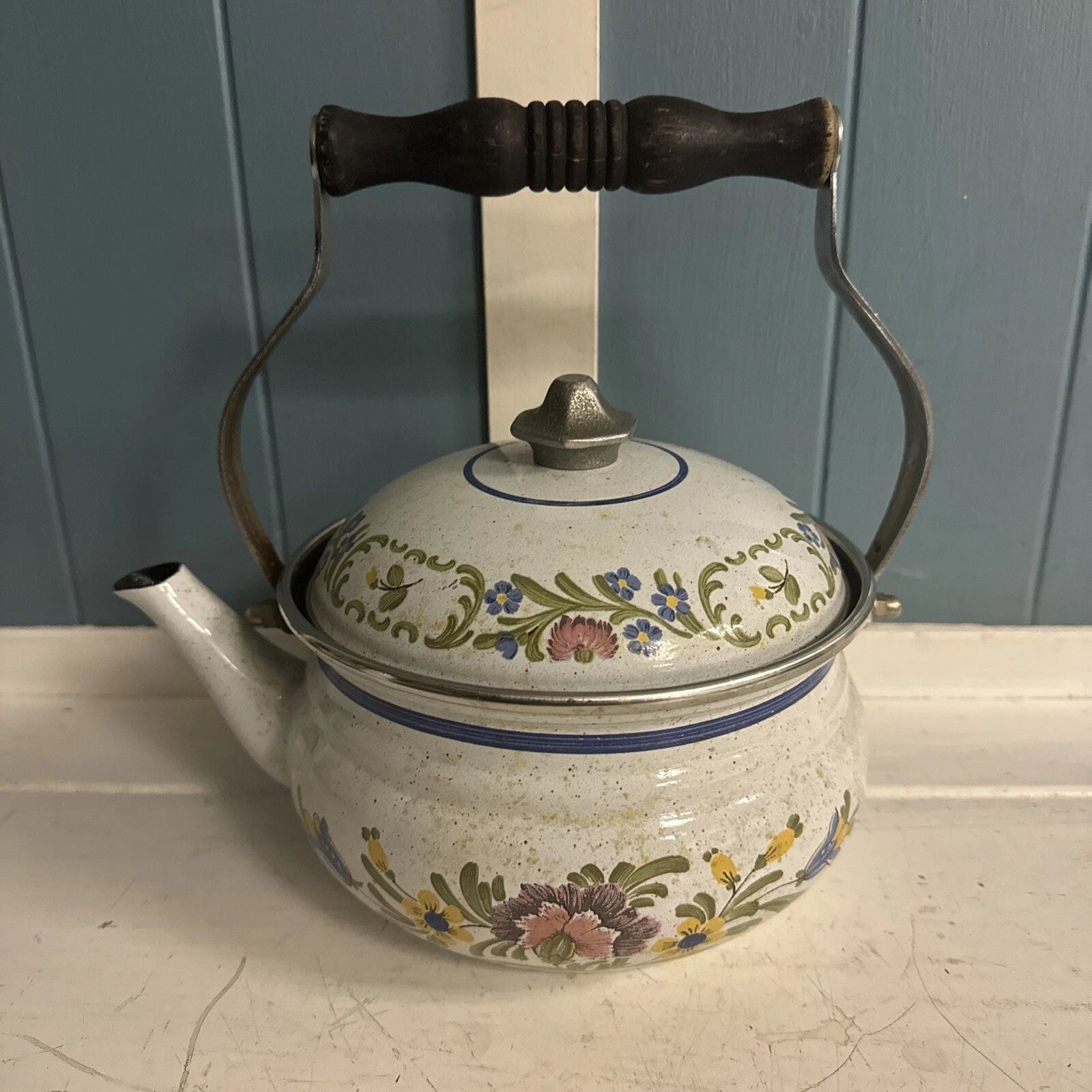 VTG ASTA Tea Kettle Tea Pot Enamel Ware Floral Pattern 9.5" Made in Germany | eBay