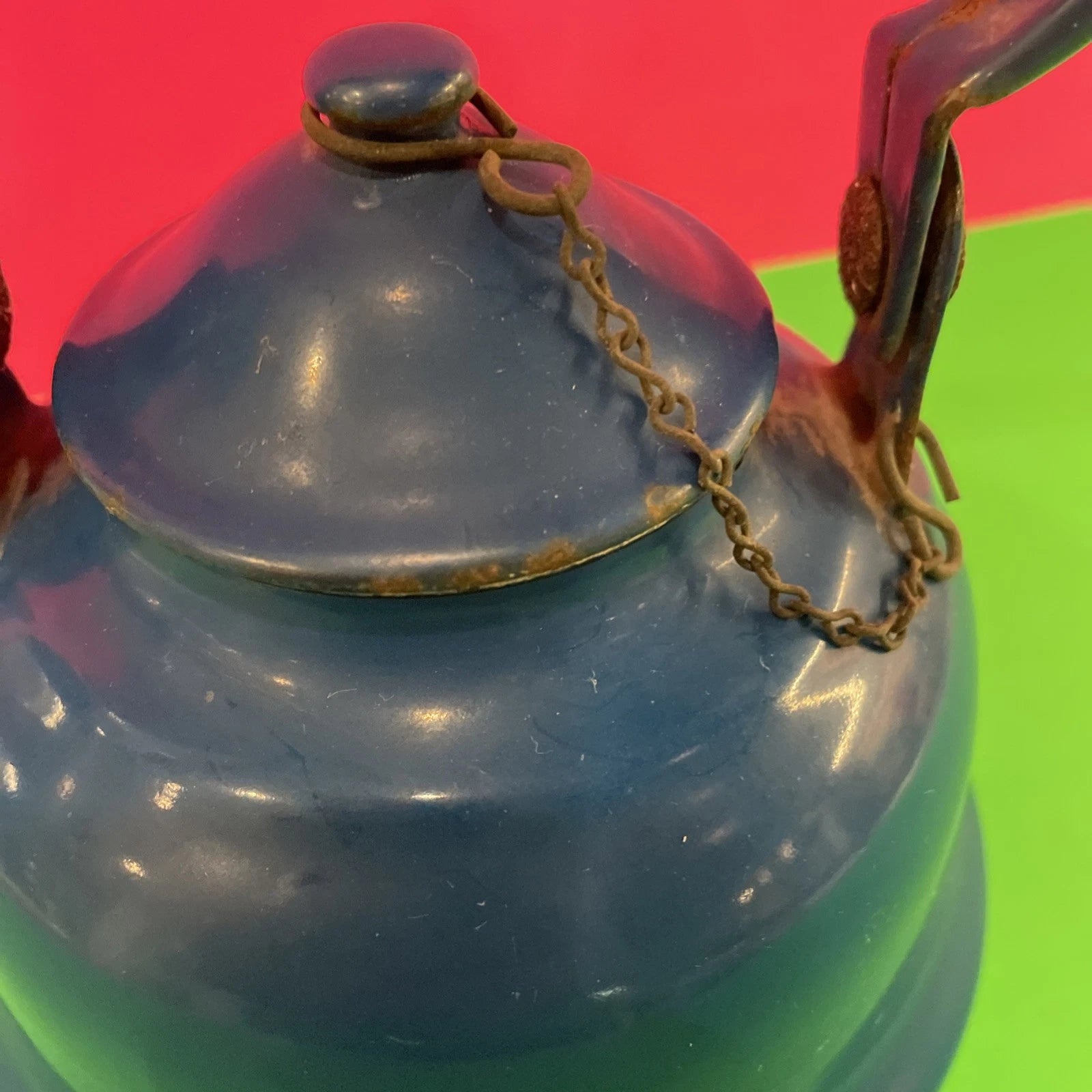 VTG-blue Enamel On Metal Tea Pot/ Made In Yugoslavia.