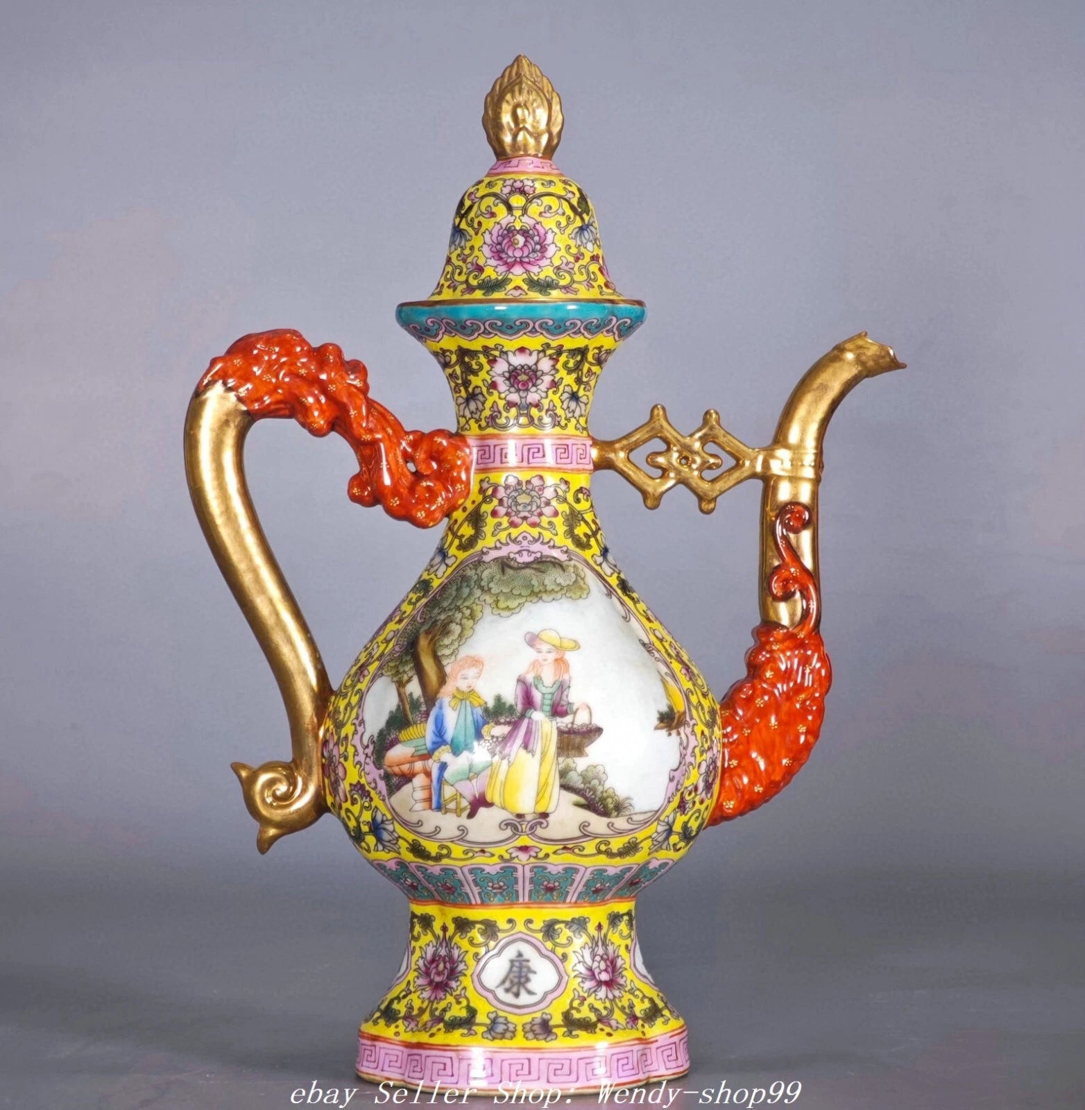 YongZheng Colour Enamel Porcelain Gilt Dragon Beast Belle Wine Tea Pot Flagon | eBay