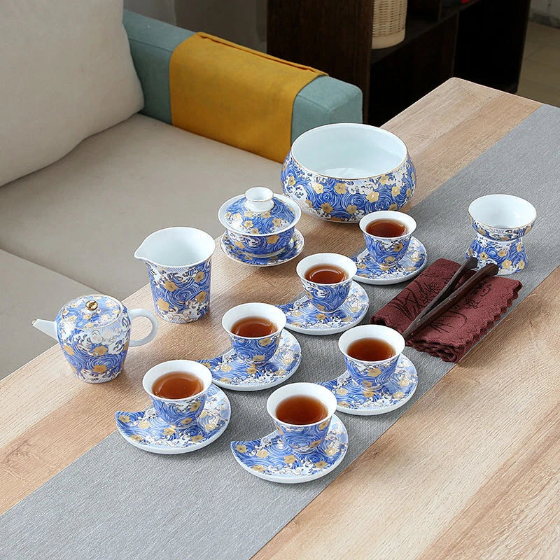 Complete Tea Set Porcelain Tea Pot Color Enamel Craft Tea Cup Mat Saucer Gaiwan