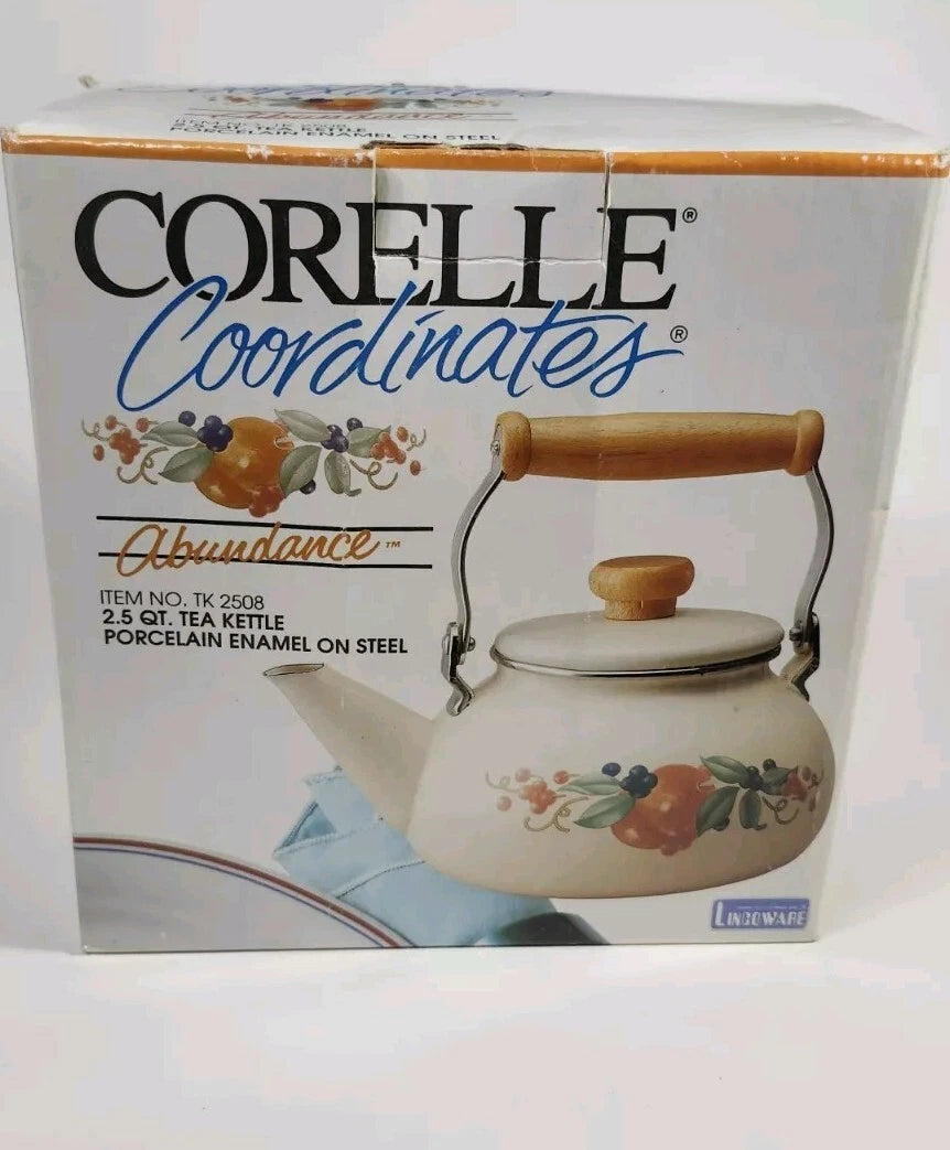 Corning Coordinates By Lincoware Porcelain Enamel Steel Teapot Vintage Decorated