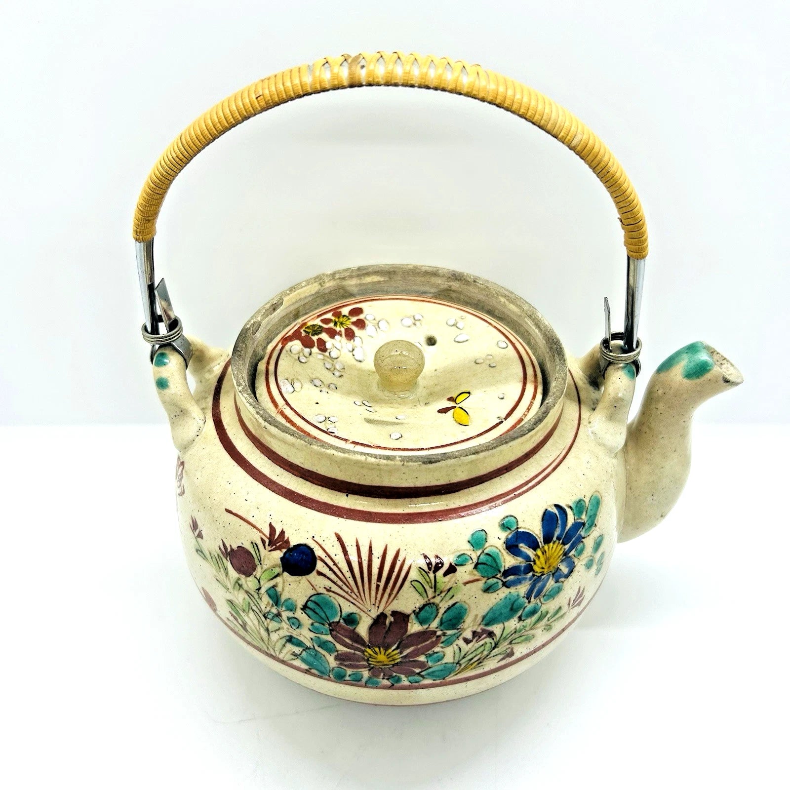 Antique Japanese Yellow Ware Ceramic Famille Rose Raised Enamel Teapot | eBay