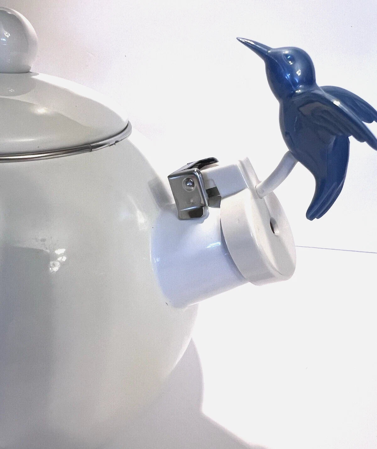 Ancona Hummingbird Tea Kettle Pot White Enamel Red Tulips Whistling Vintage 90s | eBay