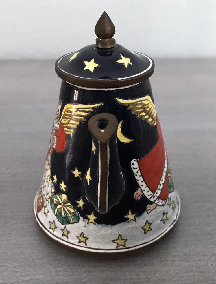 Vtg Hand Painted Enamel on Copper Miniature Teapot Cat Angel Flying Among Stars | eBay