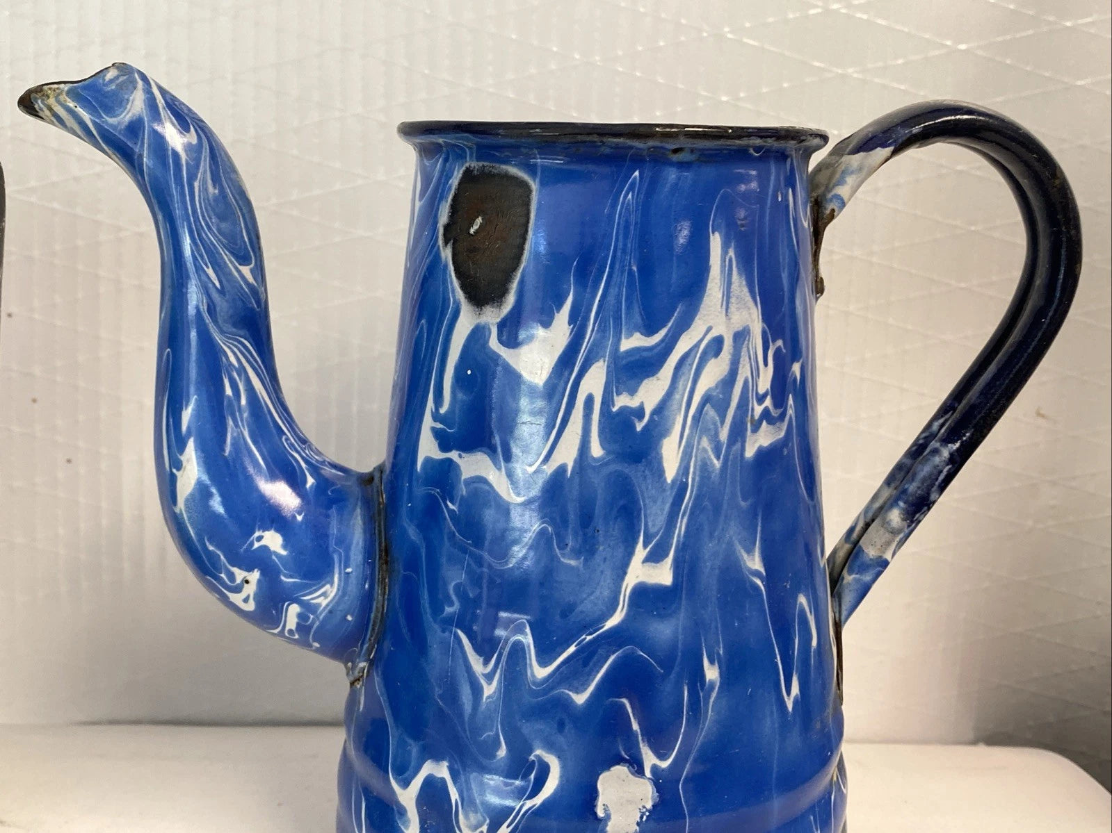 Vintage Graniteware Enamel Gooseneck Farmhouse Coffee Tea Pot Kettle blue swirl | eBay