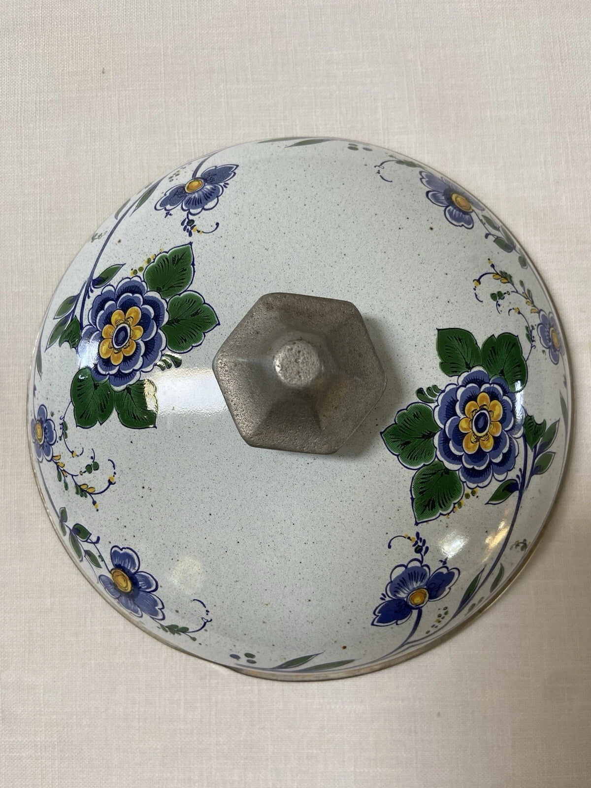 Vtg ASTA Enamel Cookware Tea Pot Kettle Wood Handle Blue Green Floral Speckled | eBay