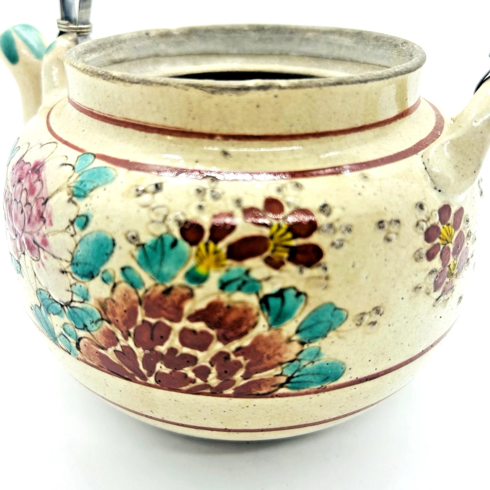 Antique Japanese Yellow Ware Ceramic Famille Rose Raised Enamel Teapot | eBay