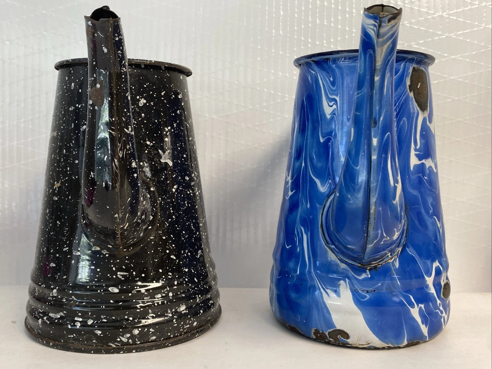 Vintage Graniteware Enamel Gooseneck Farmhouse Coffee Tea Pot Kettle blue swirl | eBay