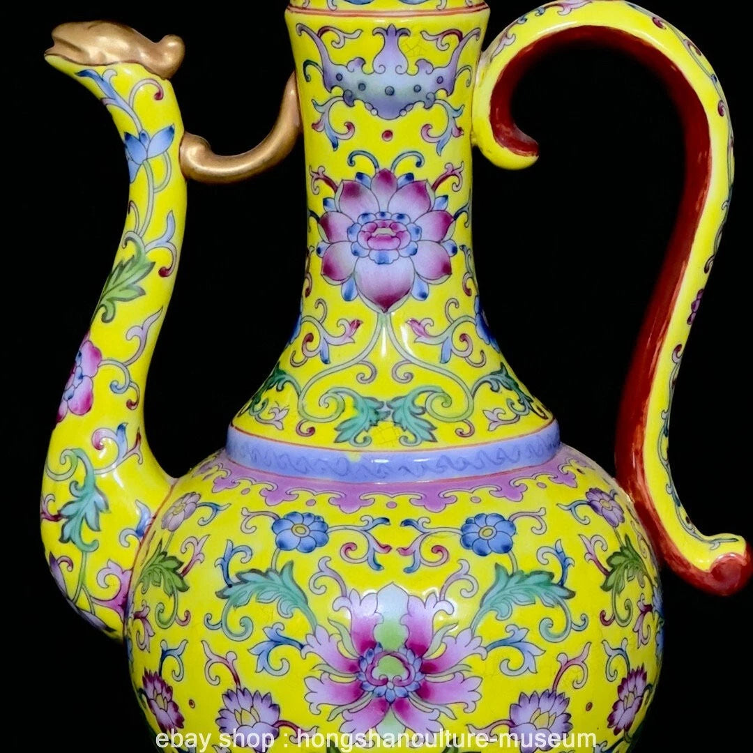9.4" Qing Yongzheng Marked Enamel Colour Porcelain Flower Wine Tea Pot Flagon