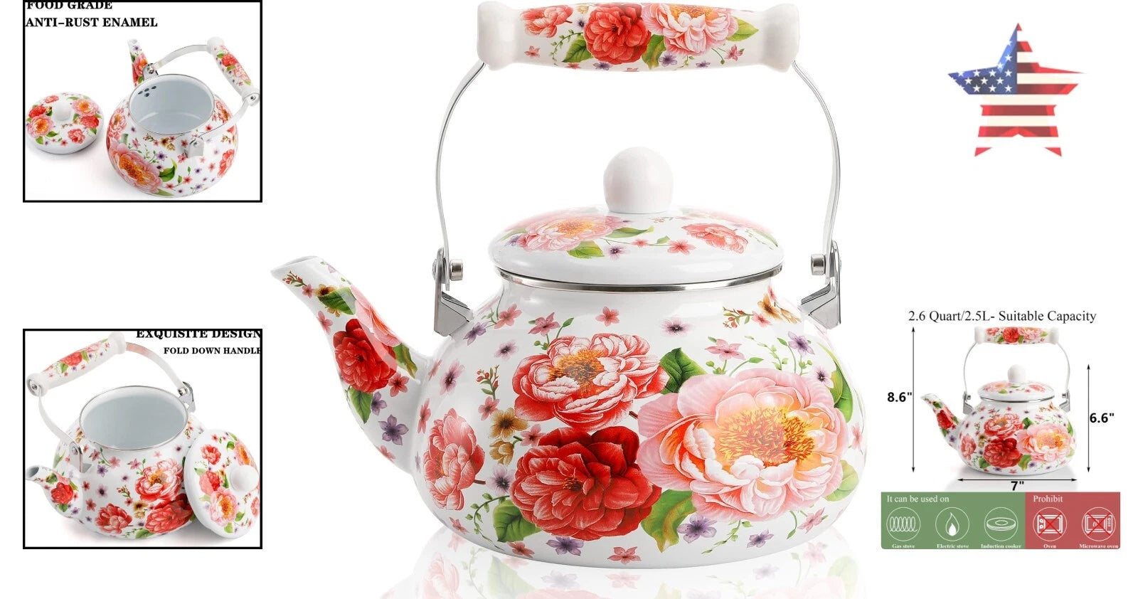 Colorful Enamel Tea Kettle - 2.6 Quart Vintage Teapot with Ceramic Cool Handle | eBay