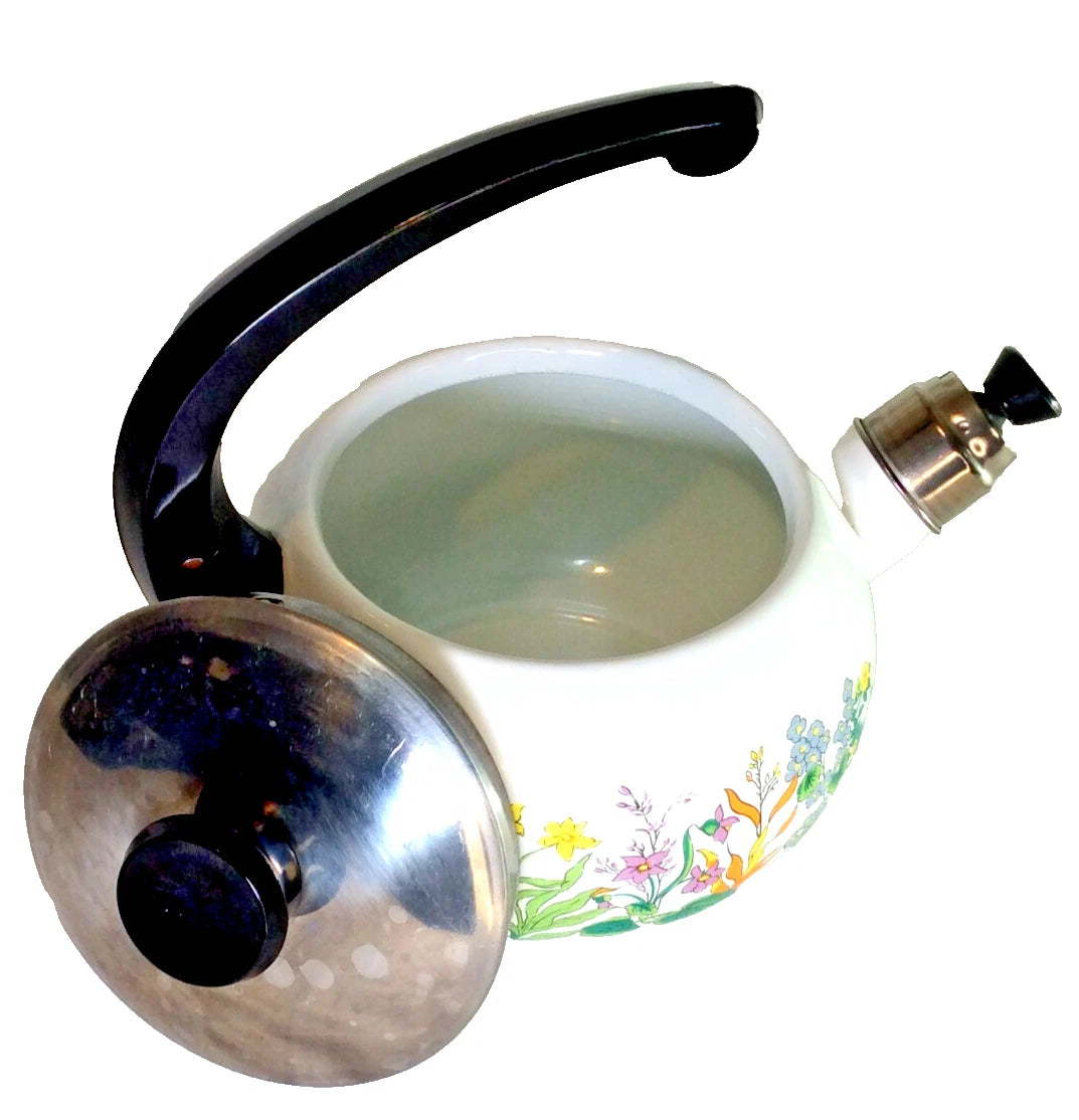 VINTAGE SUDBURY WHITE/FLORAL ENAMEL TEAPOT -1981-EUC | eBay