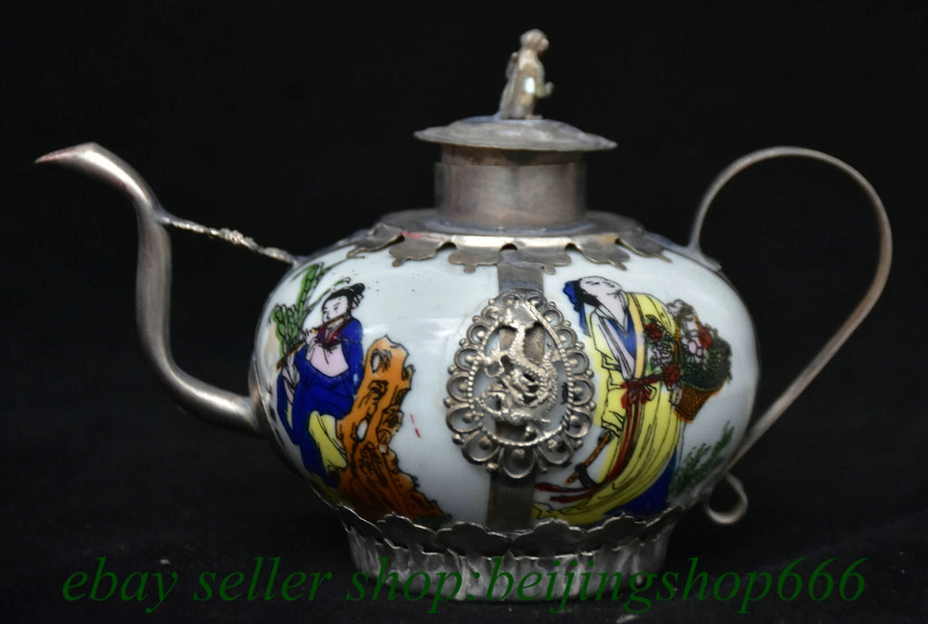 6" Old Chinese Copper Enamel Porcelain Dynasty Beauty Belle Teapot Kettle Statue | eBay