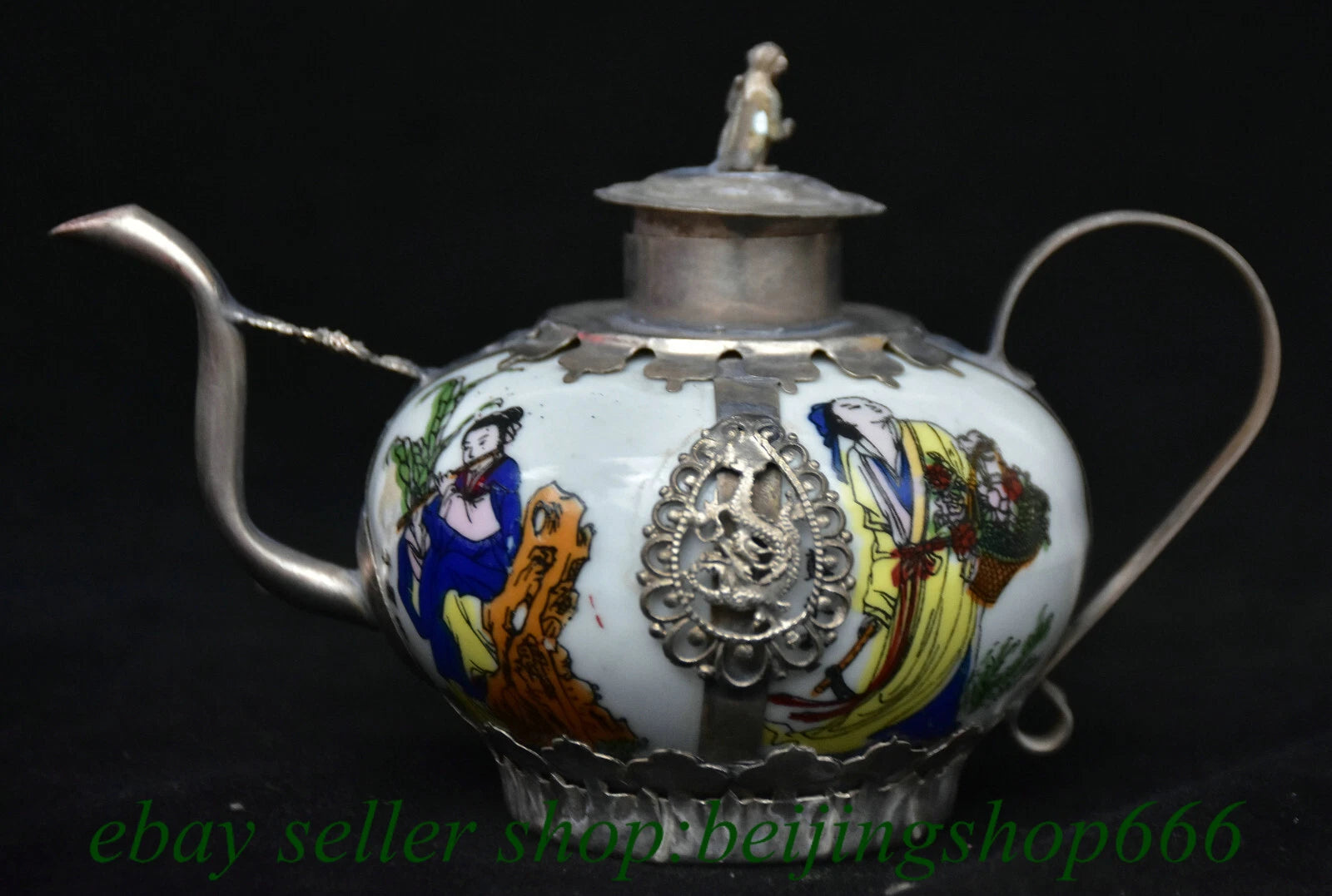 6" Old Chinese Copper Enamel Porcelain Dynasty Beauty Belle Teapot Kettle Statue | eBay