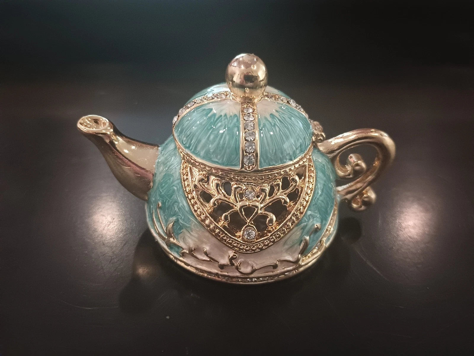 Vintage Painted Enamel Miniature Teapot Trinket Dish NEW In Box | eBay