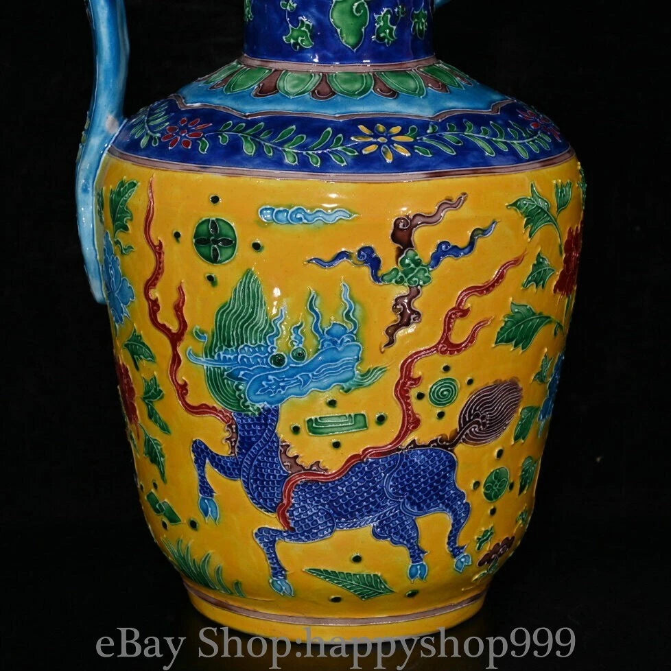 13.2" China Yongle Marked Enamel Porcelain Qilin Kylin Beast Wine Tea Pot Flagon | eBay
