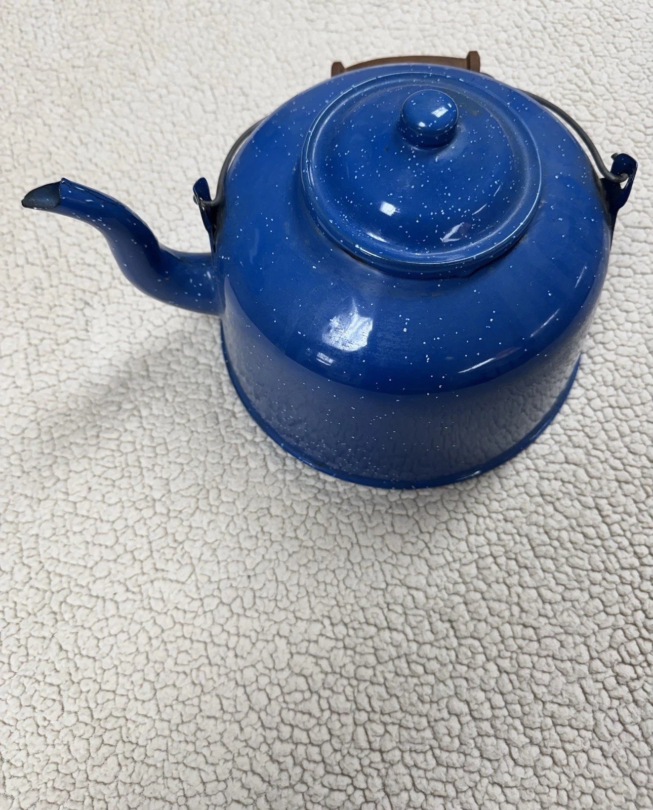 Vintage Primitive Antique Speckled Enamelware Teapot Tea Kettle Rustic Farmhouse