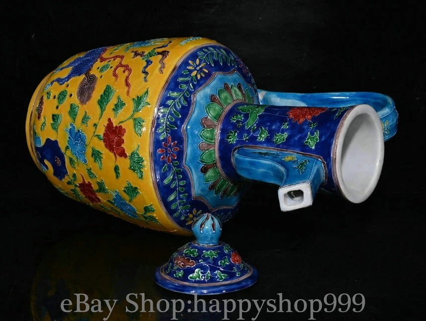 13.2" China Yongle Marked Enamel Porcelain Qilin Kylin Beast Wine Tea Pot Flagon | eBay
