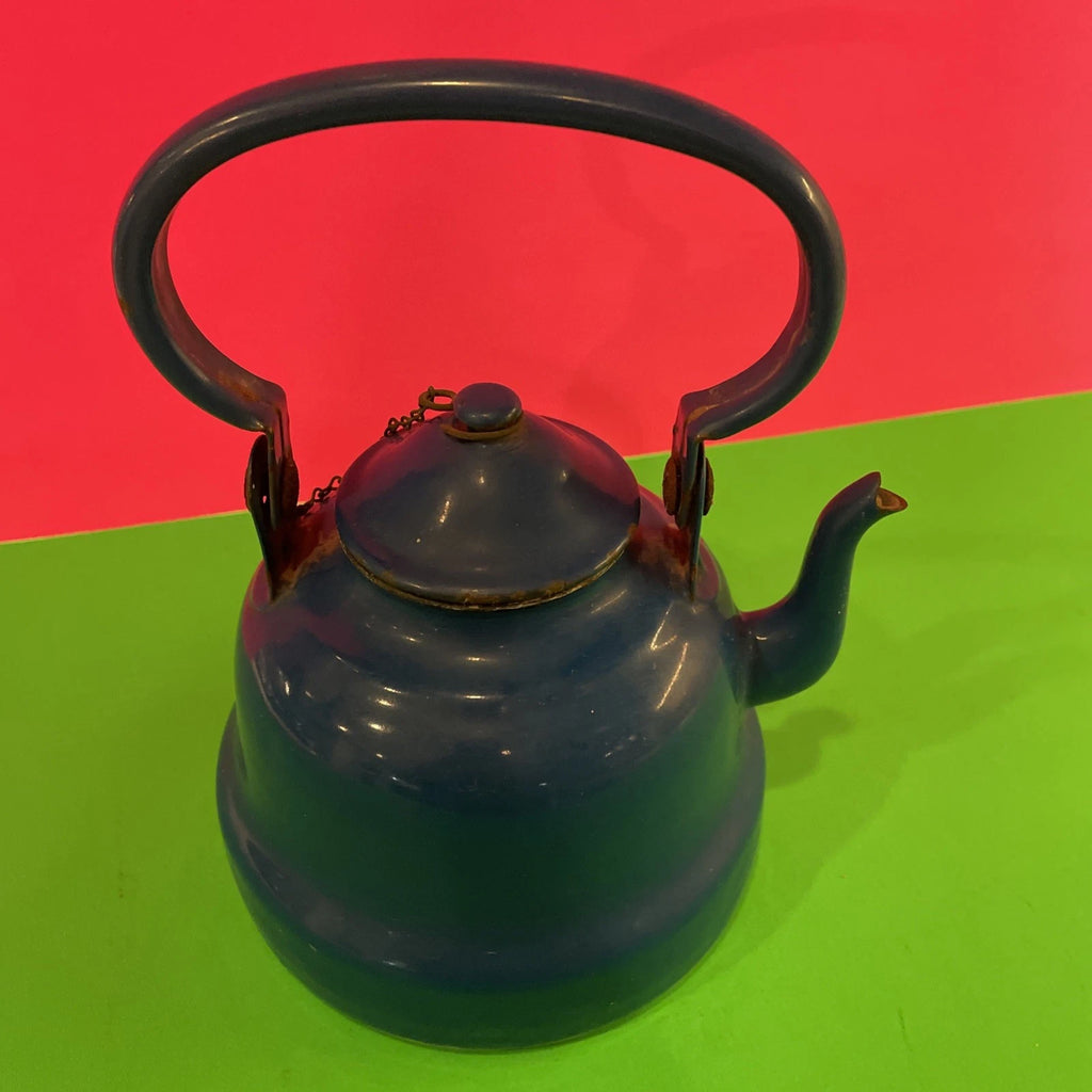 VTG-blue Enamel On Metal Tea Pot/ Made In Yugoslavia.