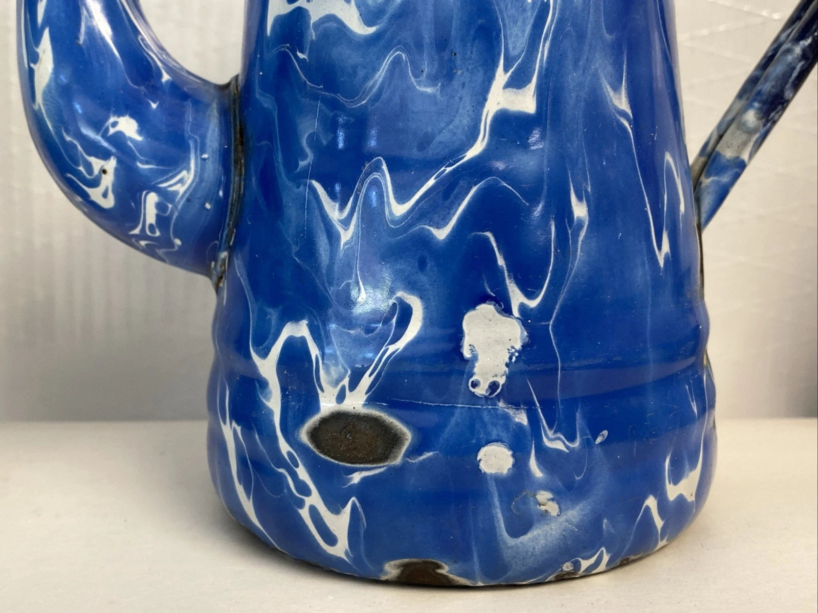 Vintage Graniteware Enamel Gooseneck Farmhouse Coffee Tea Pot Kettle blue swirl | eBay