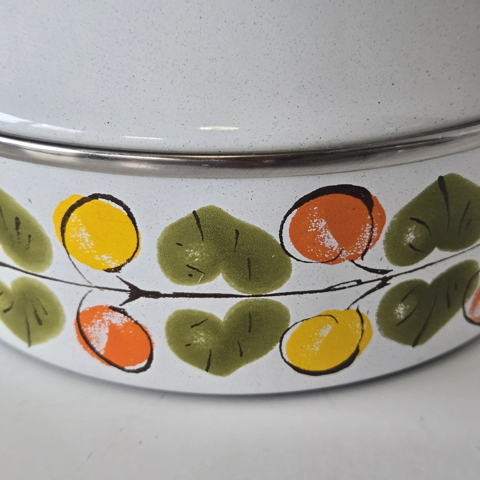 Vintage Enamel Tea Pot Kettle Whistles Lemon Orange Leaves Austria Email MCM | eBay
