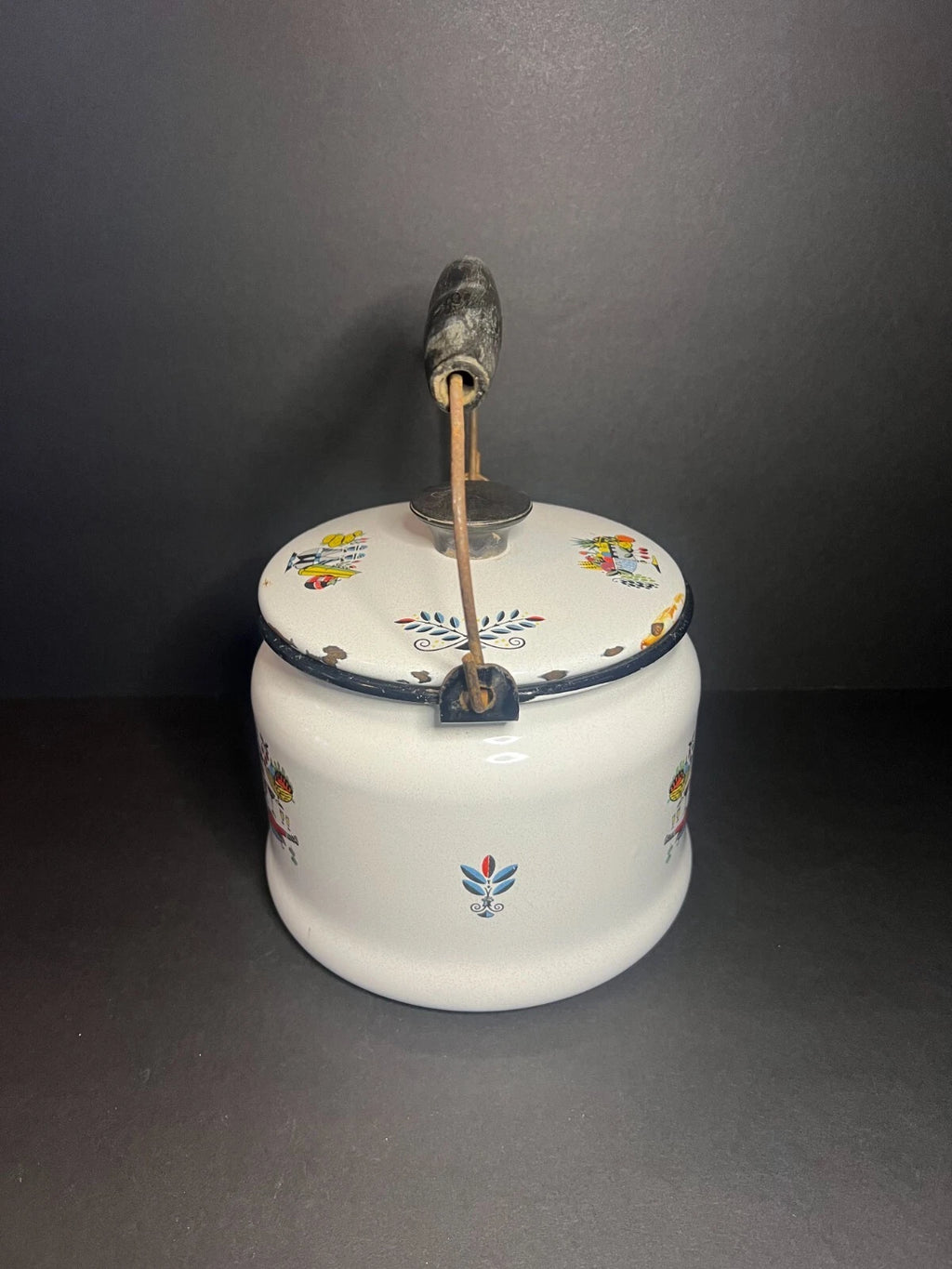 Vintage MCM 1950s Rare Thanksgiving Themed White Enamel Tea Kettle Pot w/ Handle | eBay