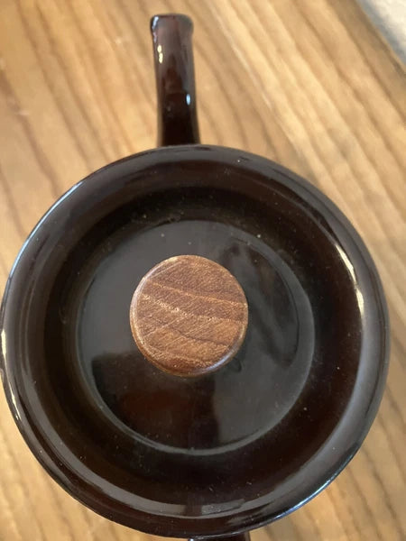 Brown Enamelware Tea Pot Flaw See Last Pic For Small Crack In Wood Knob