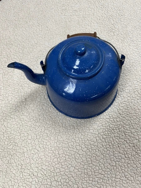 Vintage Primitive Antique Speckled Enamelware Teapot Tea Kettle Rustic Farmhouse