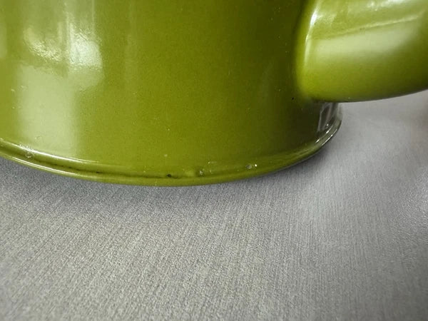 Vtg Avocado Green Enamel Teapot Tea Kettle Farmhouse Mcm Country Cottage Rustic