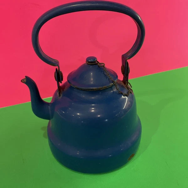 VTG-blue Enamel On Metal Tea Pot/ Made In Yugoslavia.