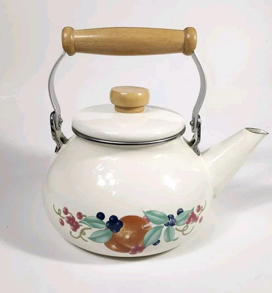 Corning Coordinates By Lincoware Porcelain Enamel Steel Teapot Vintage Decorated