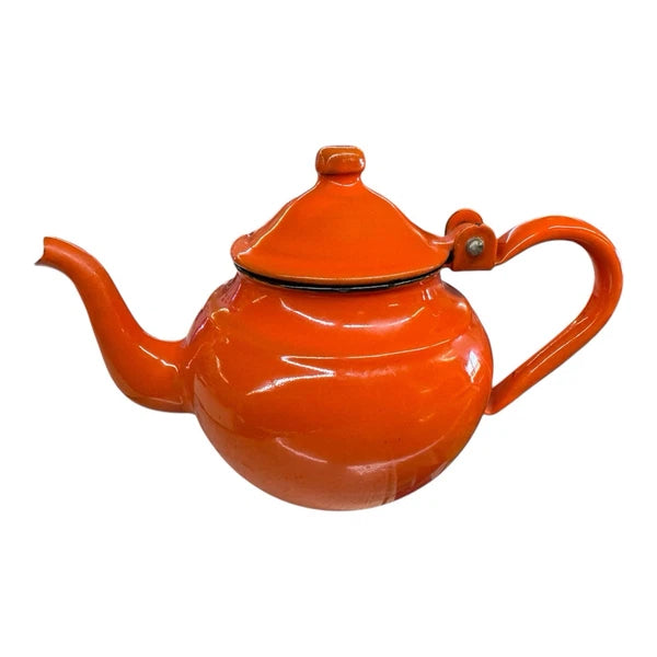 Fancy and Petite Orange with Black Rim Enamel Teapot/ Kettle